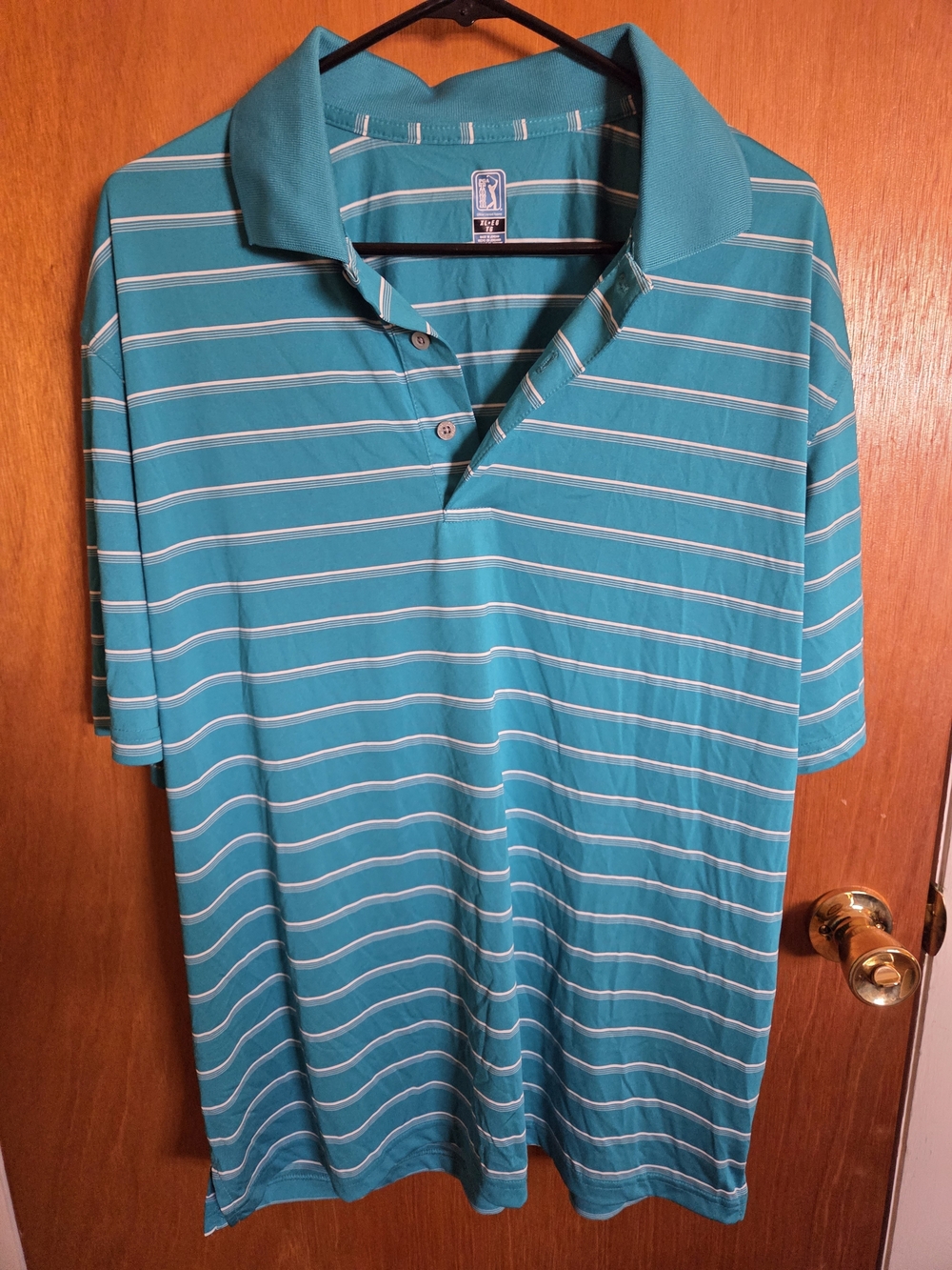 PGA Tour Teal & White Striped Polo Shirt